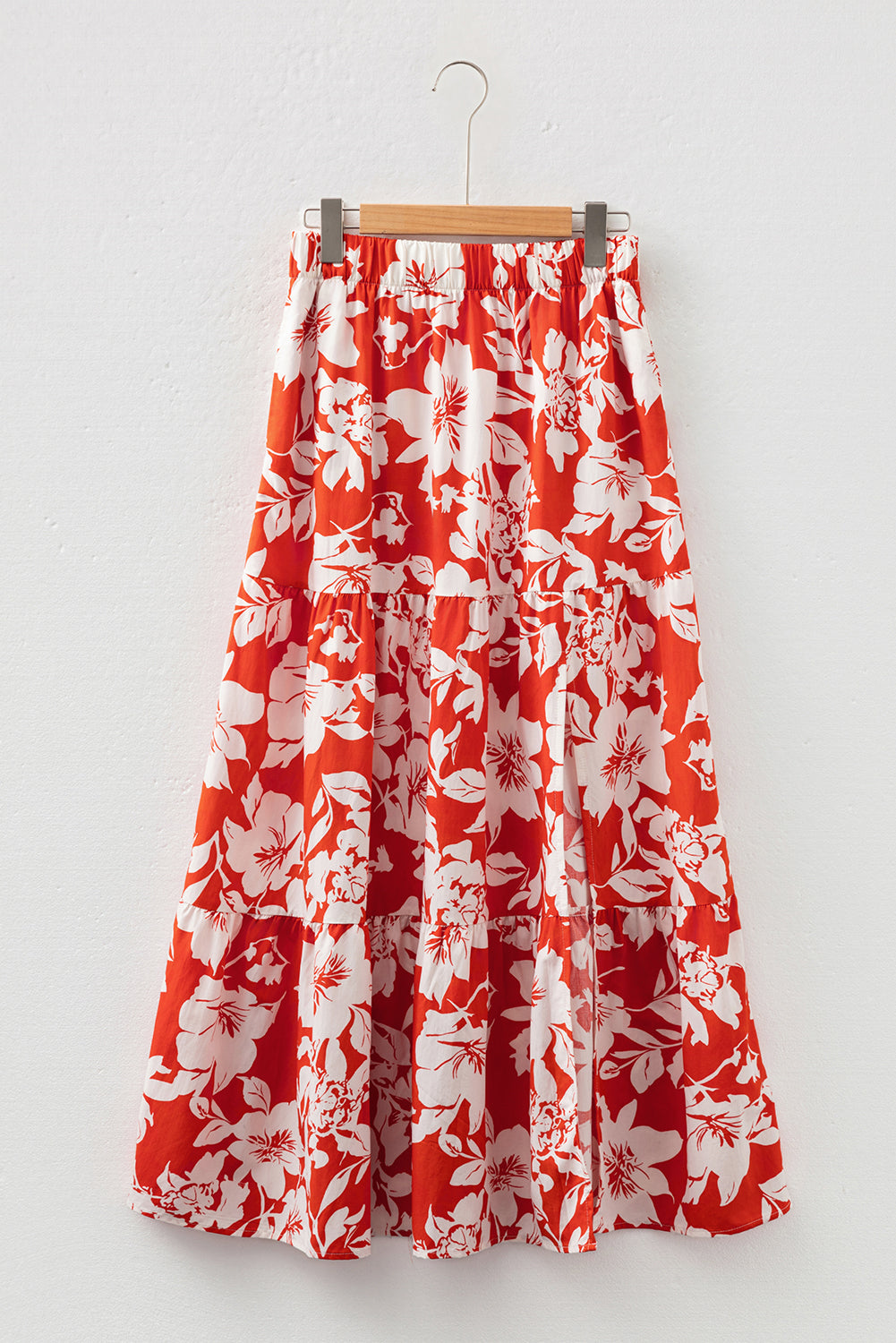 Red High Split Floral Western Cowgirl Maxi Skirt