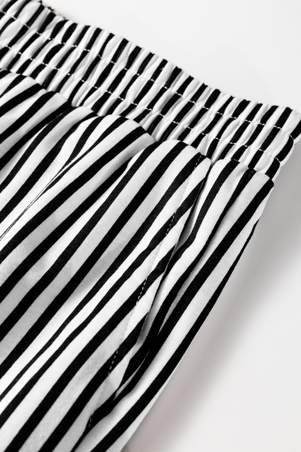 Black Stripe Elastic High Waist Pocketed Loose Pants