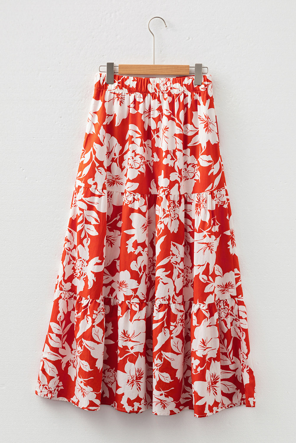 Red High Split Floral Western Cowgirl Maxi Skirt
