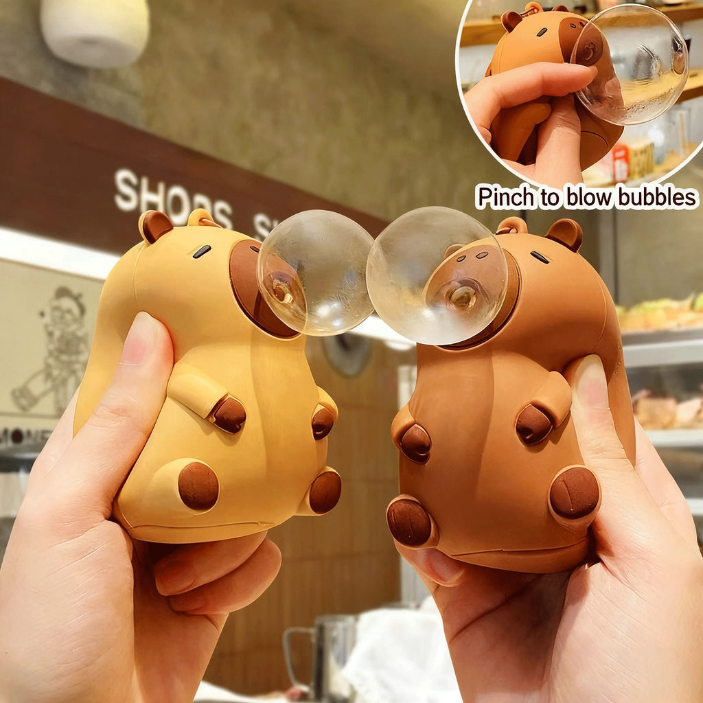 Adorable Capybara Keychain Squishy, Blowing Bubble Slow Rebound Stress Toy, Cute Animal Backpack Charm Pendant, Funny Fidget Figurine for Kids Birthday Gift